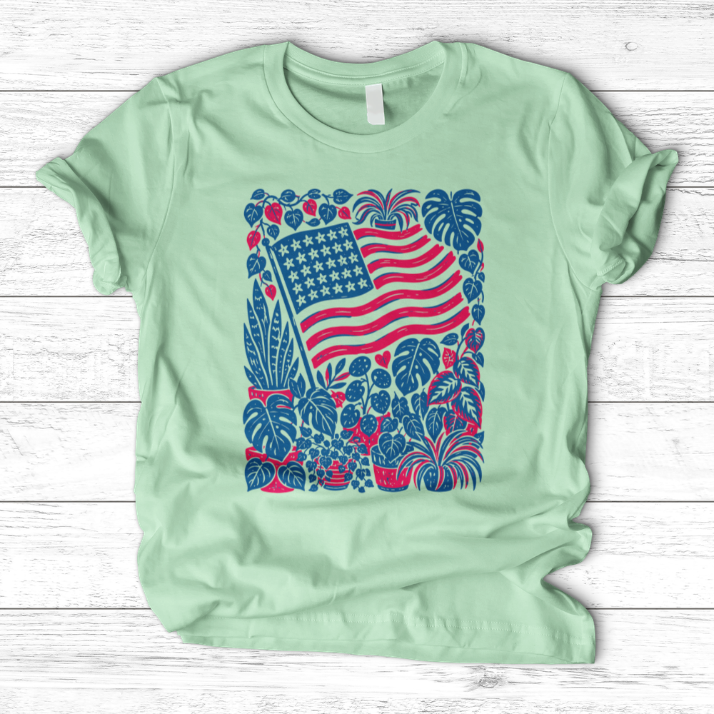Boho American Flag With Houseplants T-Shirt