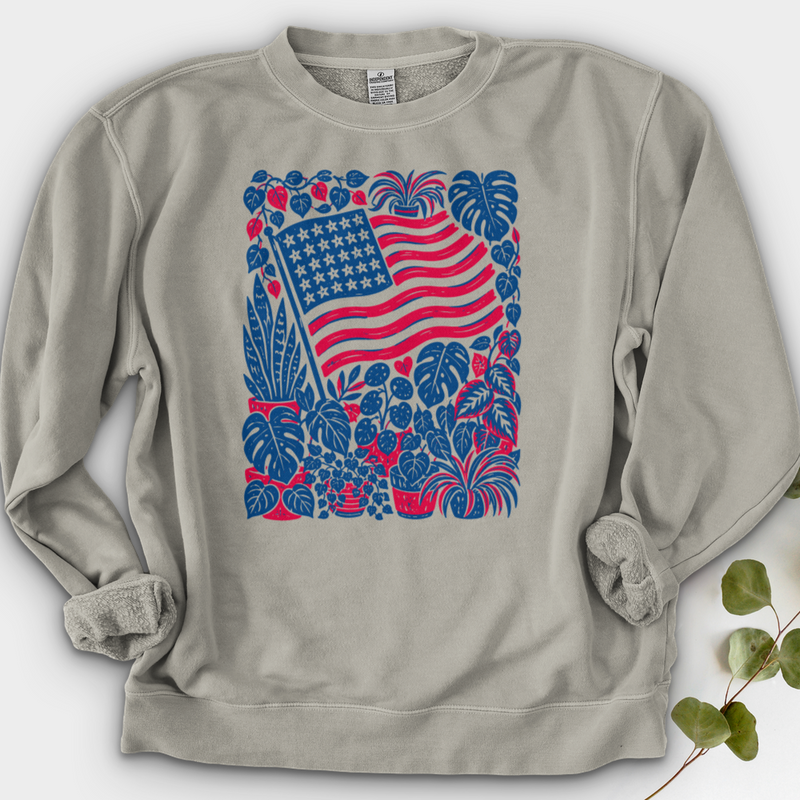 Boho American Flag With Houseplants Crewneck