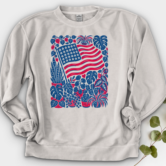 Boho American Flag With Houseplants Crewneck