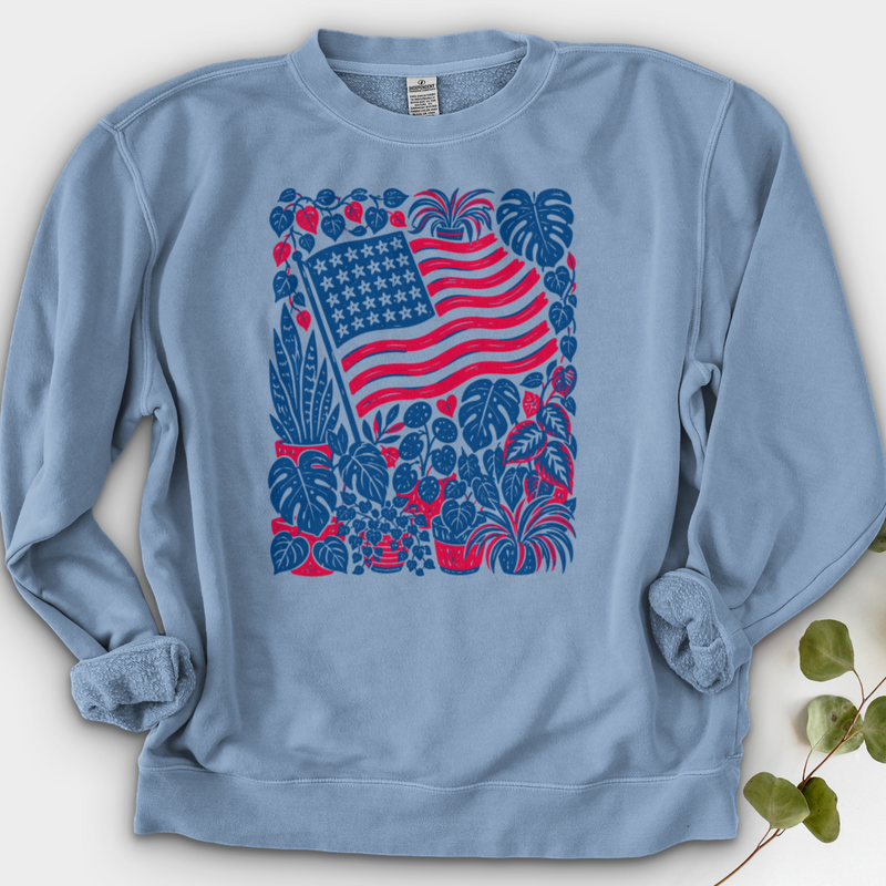 Boho American Flag With Houseplants Crewneck