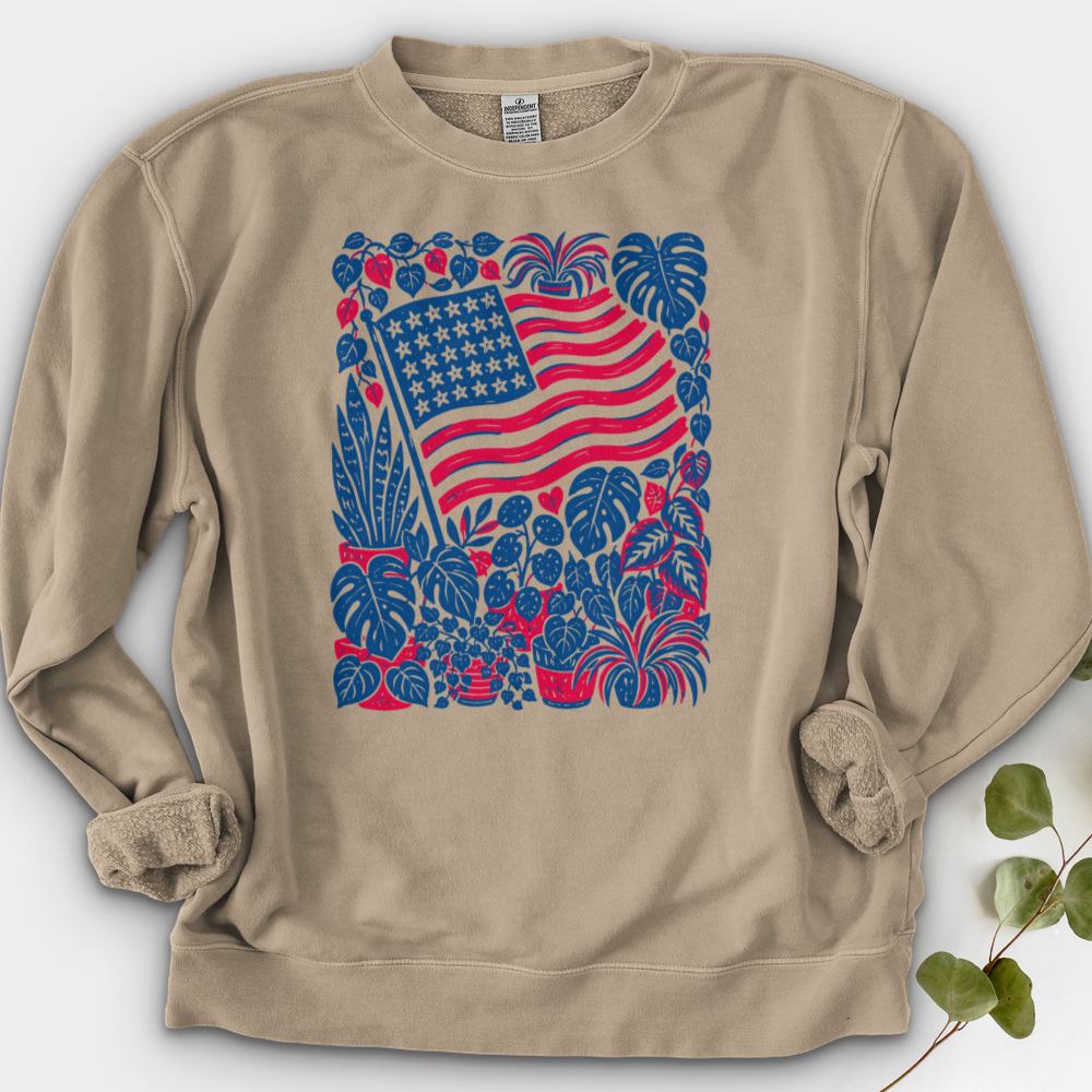 Boho American Flag With Houseplants Crewneck