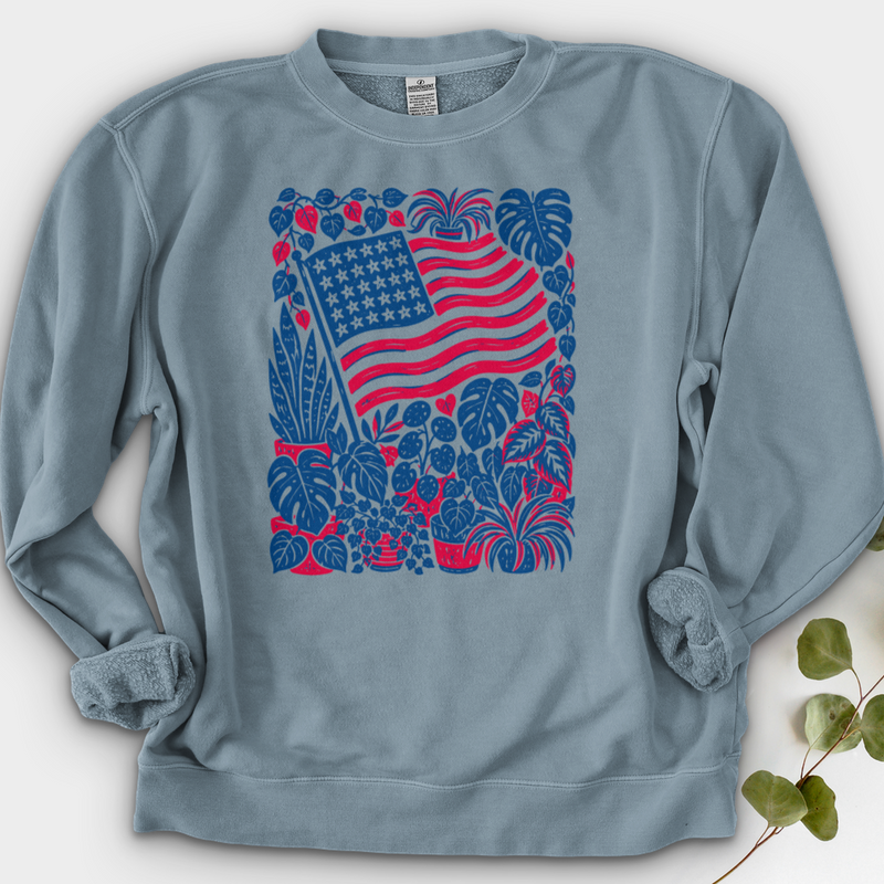 Boho American Flag With Houseplants Crewneck