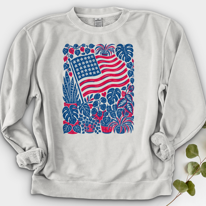 Boho American Flag With Houseplants Crewneck
