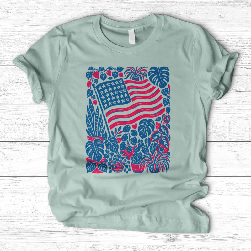Boho American Flag With Houseplants T-Shirt