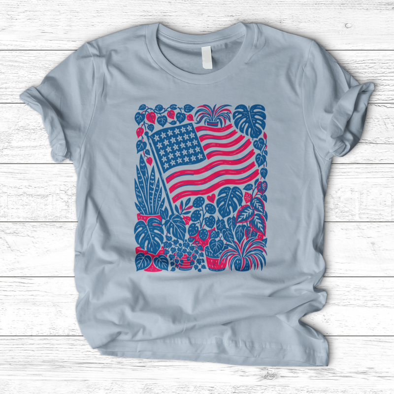 Boho American Flag With Houseplants T-Shirt