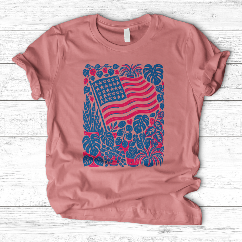 Boho American Flag With Houseplants T-Shirt