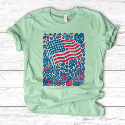 Boho American Flag With Houseplants T-Shirt