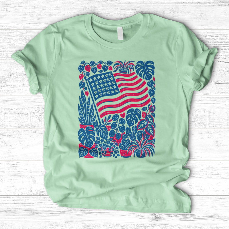 Boho American Flag With Houseplants T-Shirt