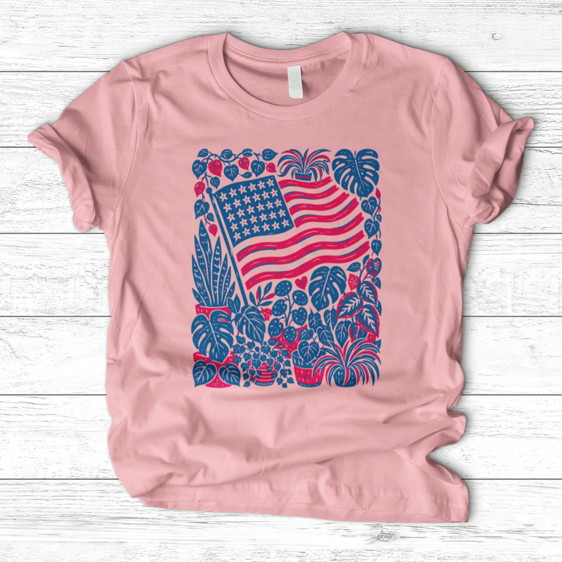 Boho American Flag With Houseplants T-Shirt