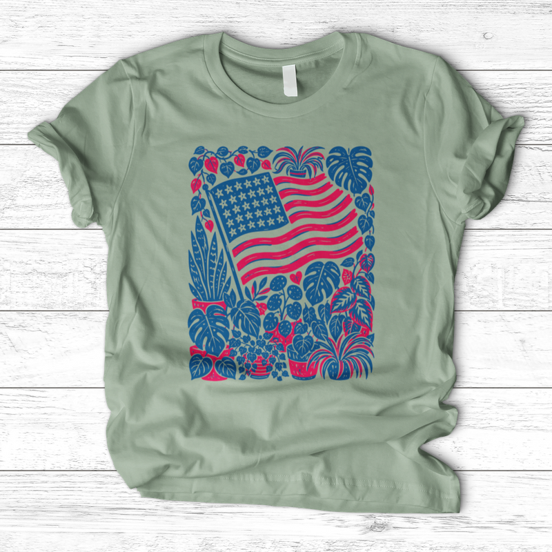 Boho American Flag With Houseplants T-Shirt