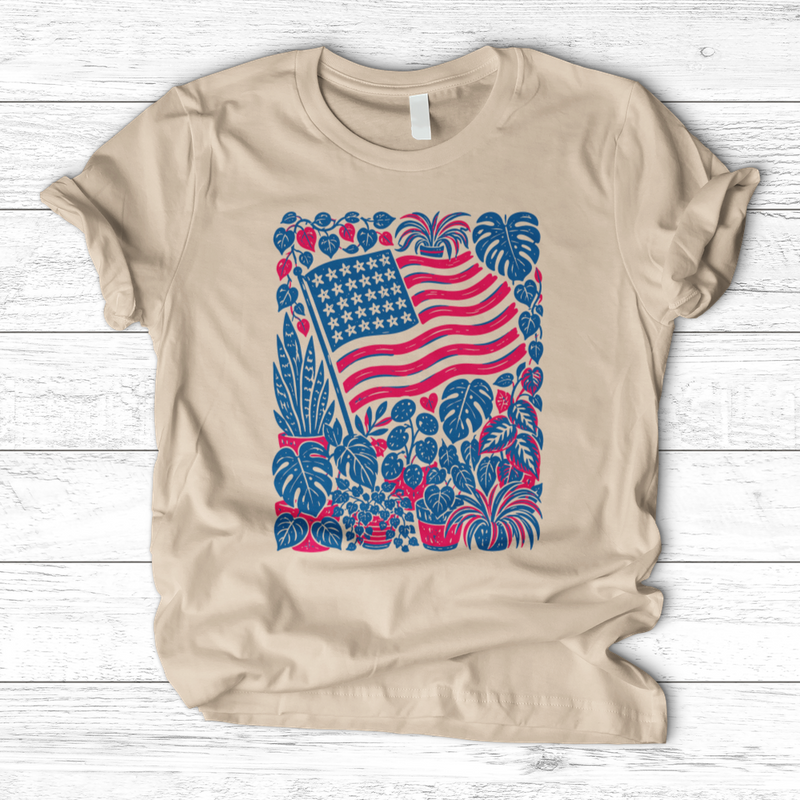 Boho American Flag With Houseplants T-Shirt