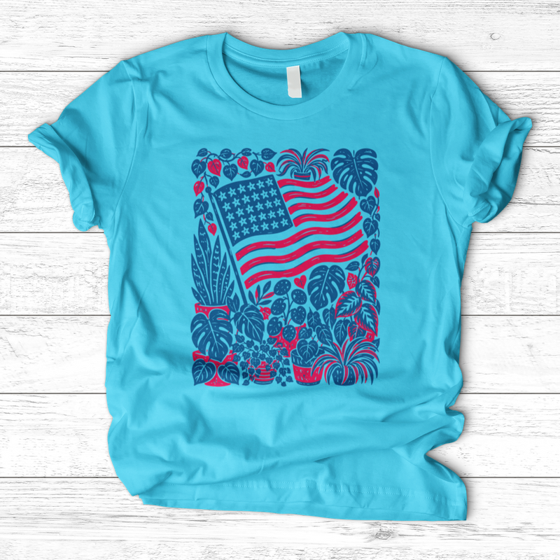 Boho American Flag With Houseplants T-Shirt