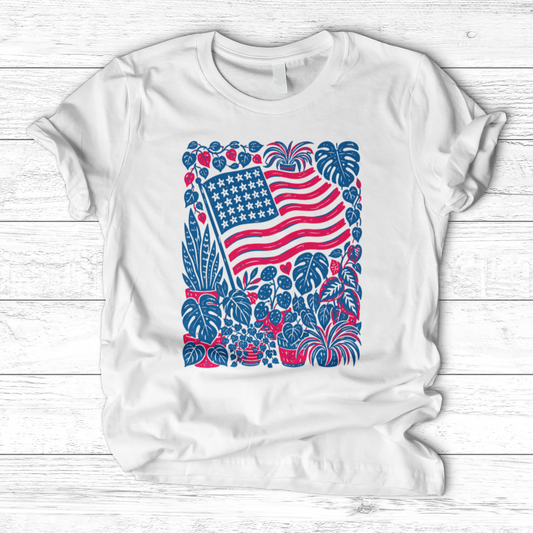 Boho American Flag With Houseplants T-Shirt