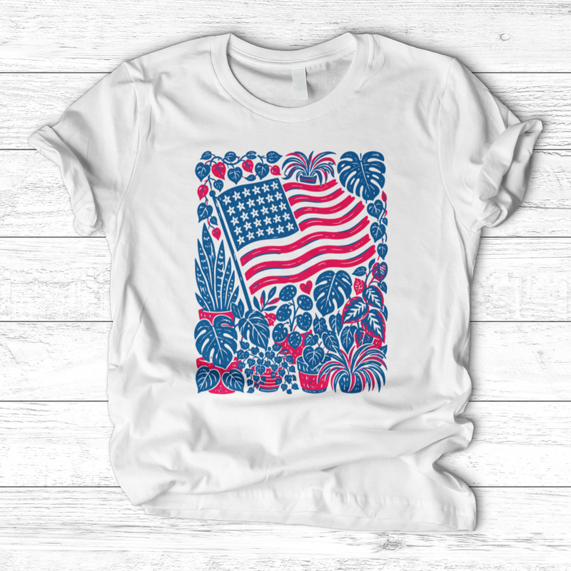 Boho American Flag With Houseplants T-Shirt