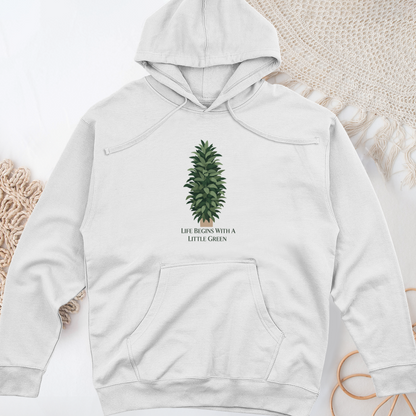 Life Begins With a Little Green Midweight Hooded Sweatshirt