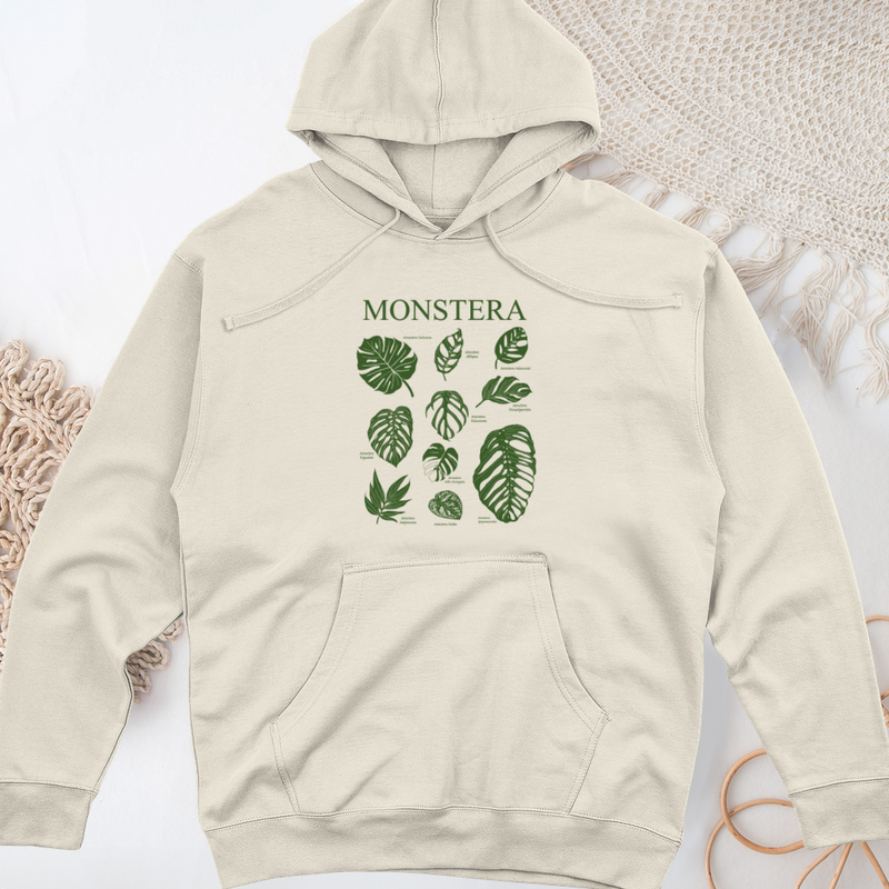 Monstera Varieties Midweight Hooded Sweatshirt