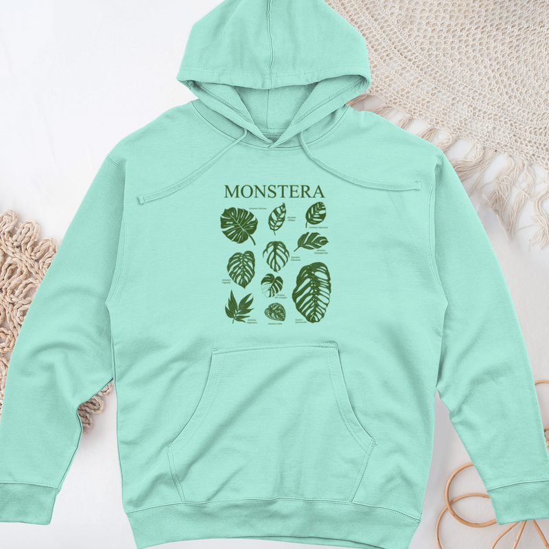 Monstera Varieties Midweight Hooded Sweatshirt