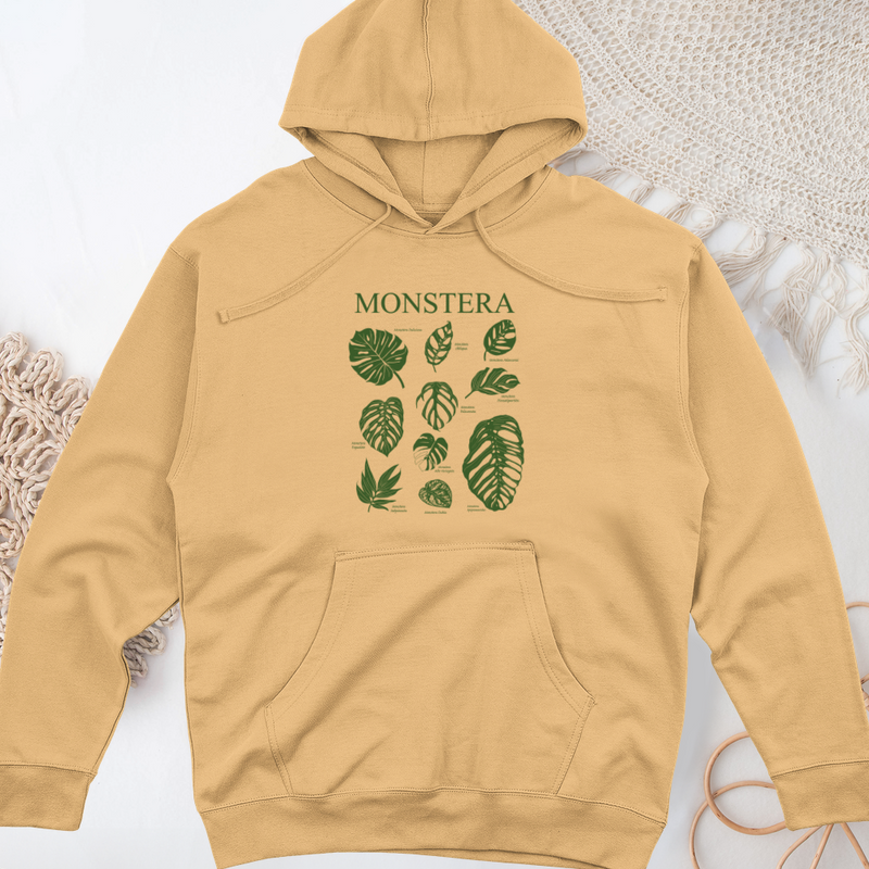 Monstera Varieties Midweight Hooded Sweatshirt