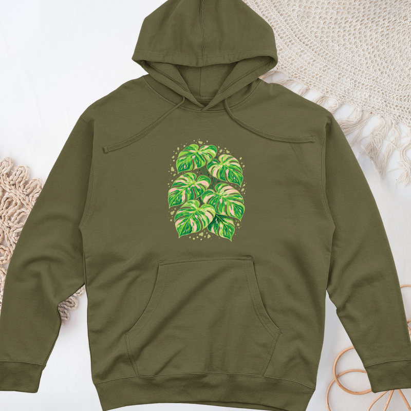 Pink Monstera Midweight Hooded Sweatshirt