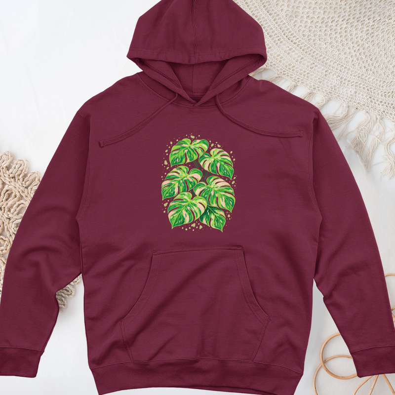 Pink Monstera Midweight Hooded Sweatshirt