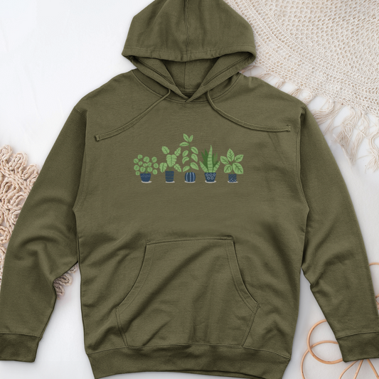 Potted Houseplants Midweight Hooded Sweatshirt