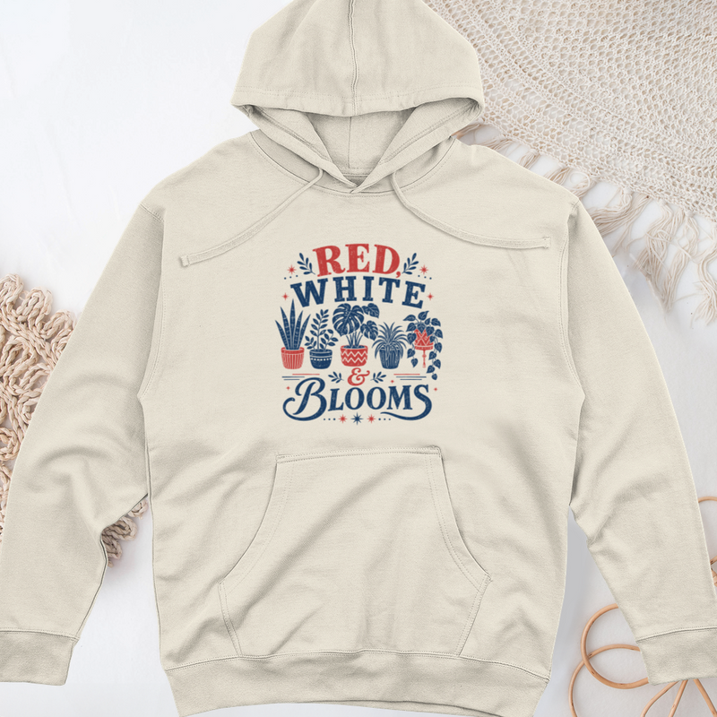 Red White Blooms Midweight Hooded Sweatshirt