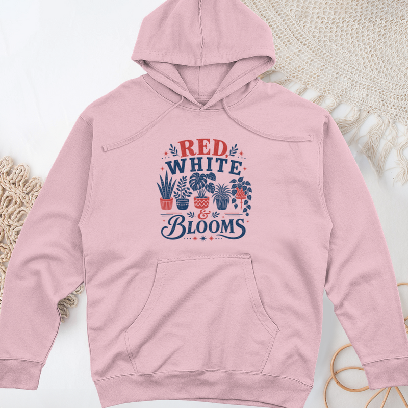 Red White Blooms Midweight Hooded Sweatshirt