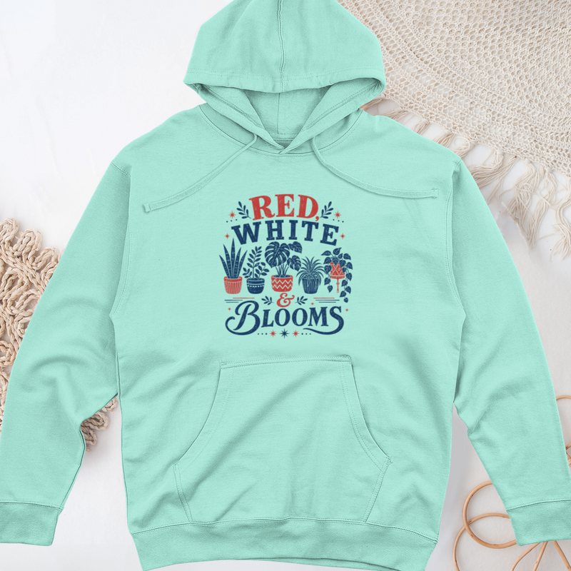 Red White Blooms Midweight Hooded Sweatshirt