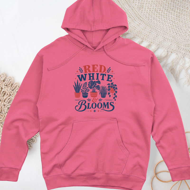 Red White Blooms Midweight Hooded Sweatshirt