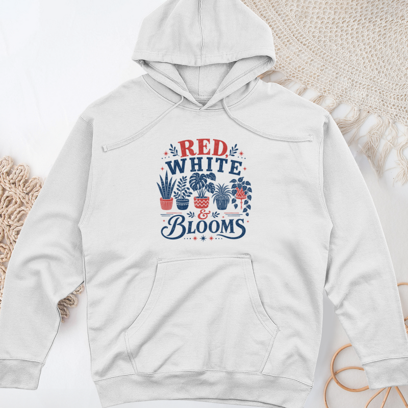 Red White Blooms Midweight Hooded Sweatshirt