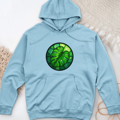 Stained Glass Monstera Leaf Midweight Hooded Sweatshirt