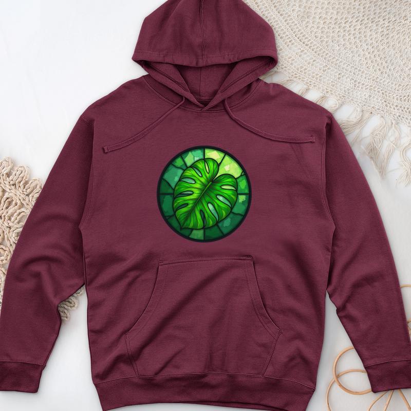 Stained Glass Monstera Leaf Midweight Hooded Sweatshirt
