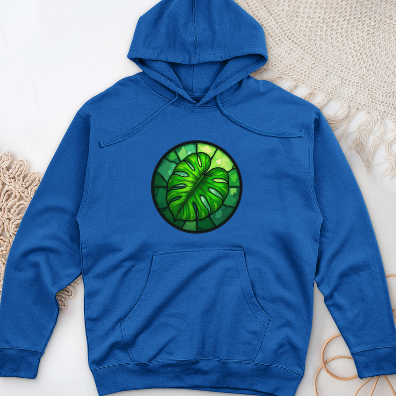 Stained Glass Monstera Leaf Midweight Hooded Sweatshirt