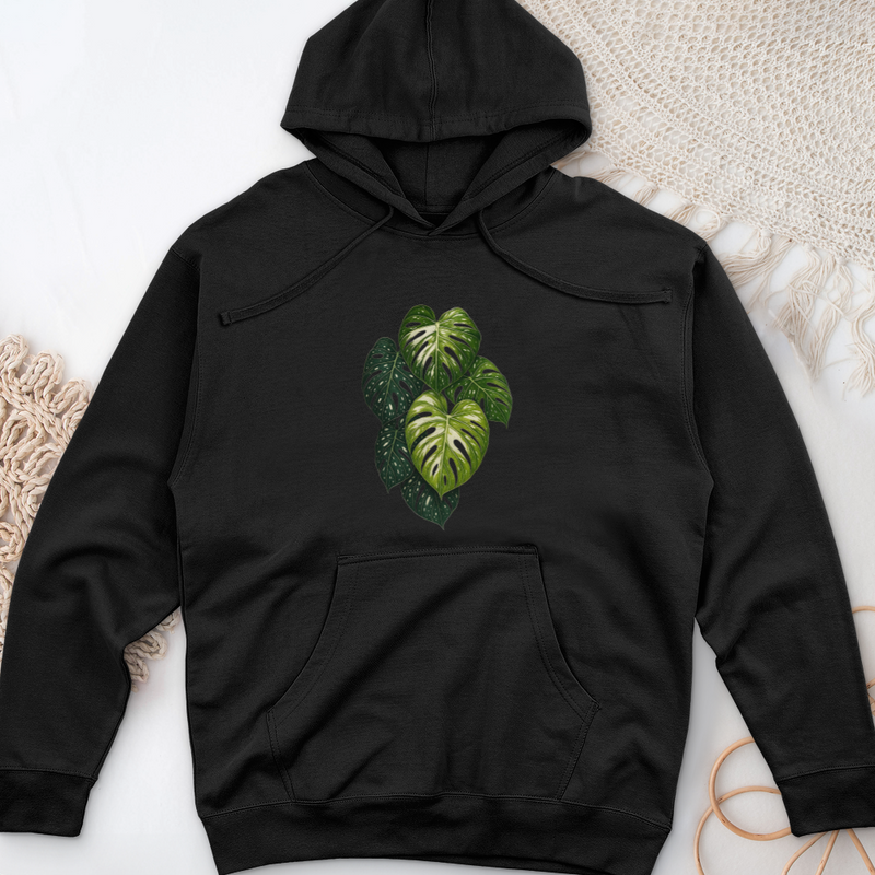 Variegated Monstera Leaf Midweight Hooded Sweatshirt
