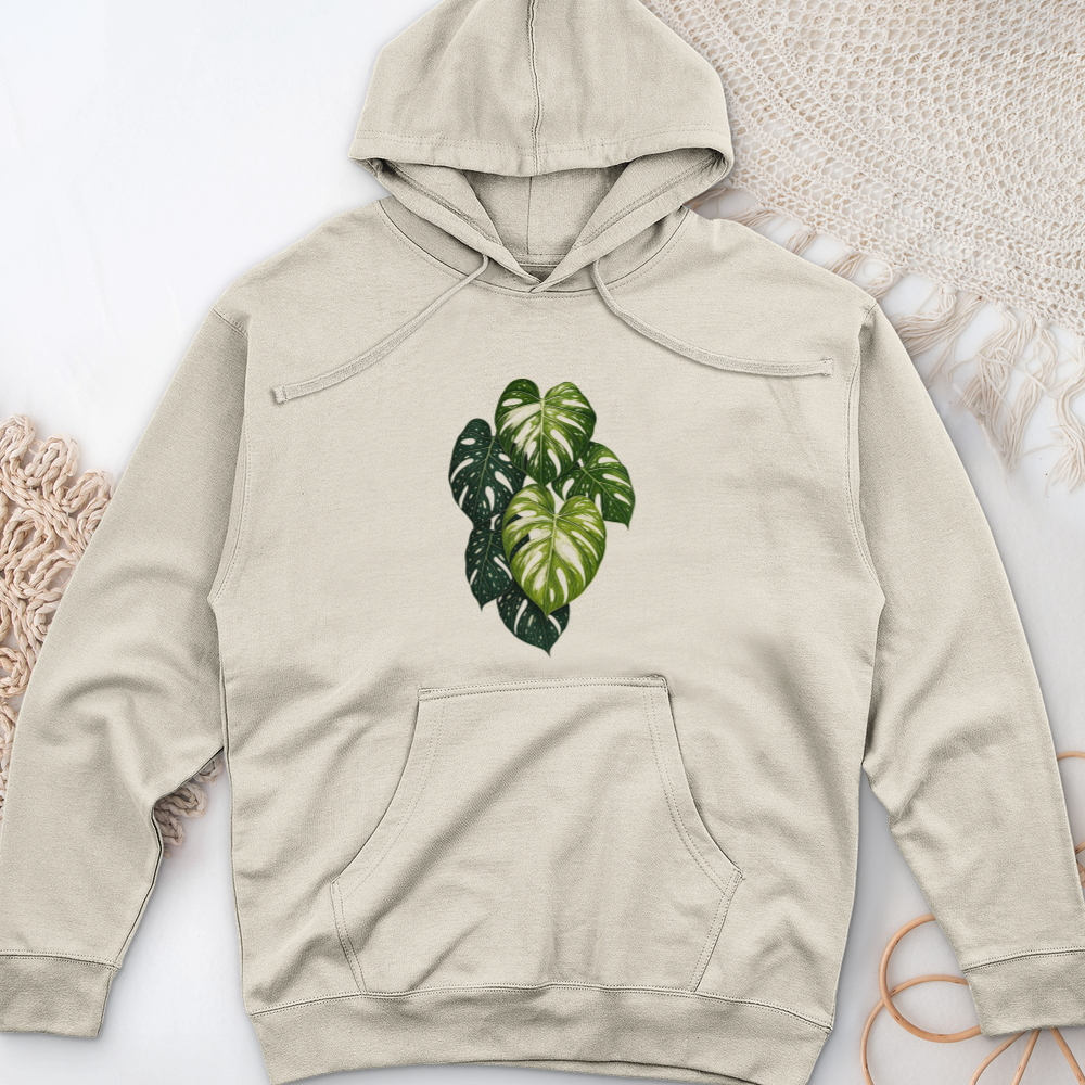 Variegated Monstera Leaf Midweight Hooded Sweatshirt